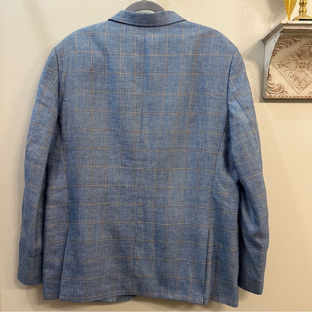 SAND Blazer Sz 46US Angelico Wool Linen Blue Windowpane Plaid Sport Coat - Picture 7 of 11